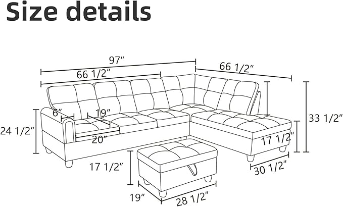 L Shaped Sectional Couches for Living Room, Modern Modular Sectional Sofa - Image 2