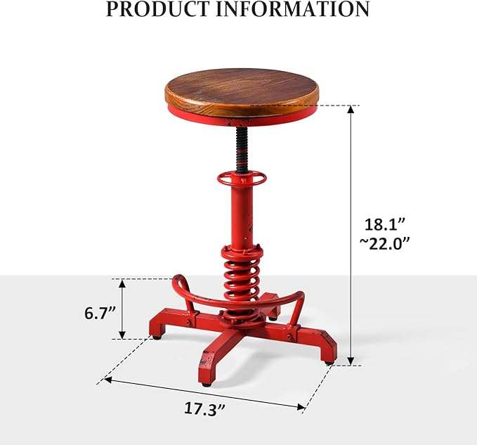 LOKKHAN American Antique Steampunk Bar Stool 24.41"-28.35" Vintage Industrial - Image 2
