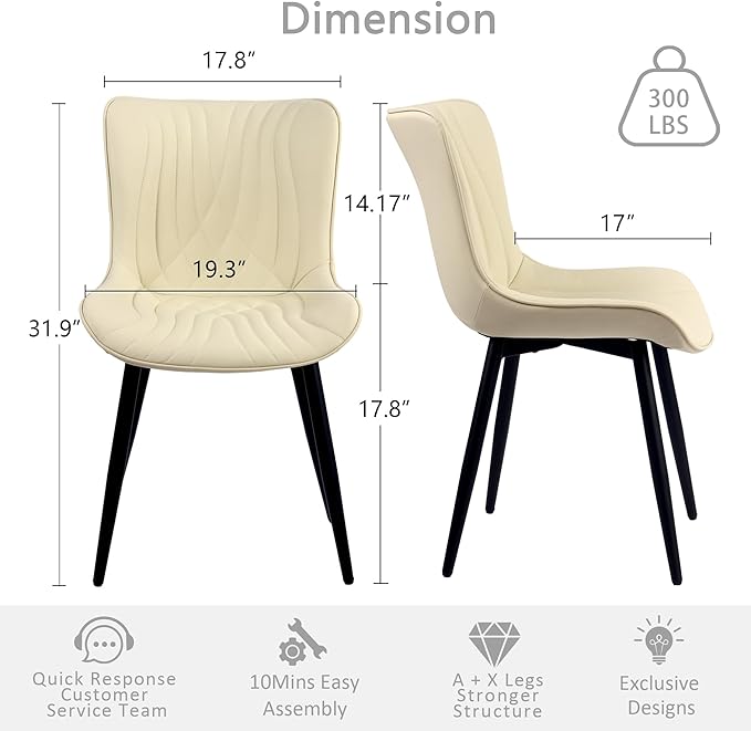 Kidol & Shellder Beige Dining Chairs Set of 2, Faux Leather Upholstered Mid - Image 3