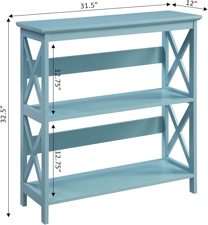 Convenience Concepts Oxford 3 Tier Bookcase, Sea Foam - Image 3