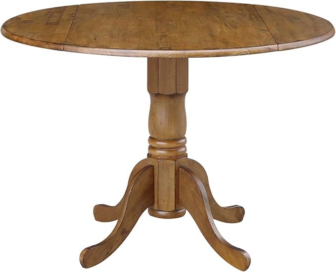 42" Round Dual Drop Leaf Pedestal Dining Table Solid Wood, Easy Assembly by InternationalConcepts