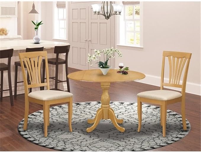 East West Furniture DMAV3-OAK-C 3 Piece Dining Room Table Set Contains a Round - Image 2