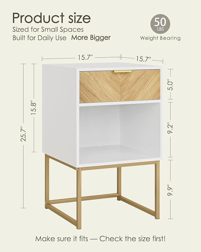 Nightstand, Modern Night Stand Boho Farmhouse Wood Bedside Table - Image 2