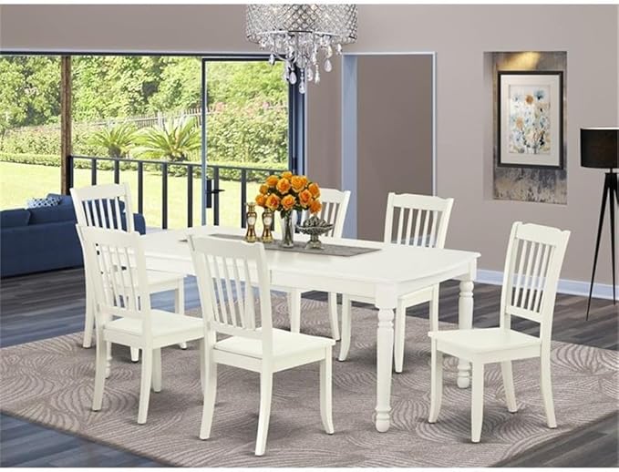 East West Furniture DODA7-LWH-W 7 Piece Modern Dining Table Set Consist of a - Image 2