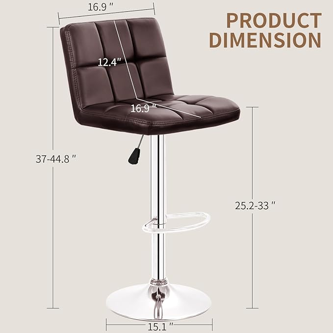 BestOffice Bar Stools Set of 2, Adjustable PU Leather Swivel Barstools - Image 3