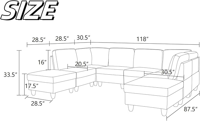 U Shaped Sectional Couch, Convertible Modular Sectional Sofa - Image 2