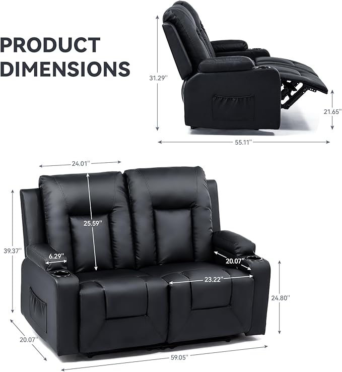 COMHOMA Living Room Furniture Set, Bonded Leather Loveseat Sofa - Image 2