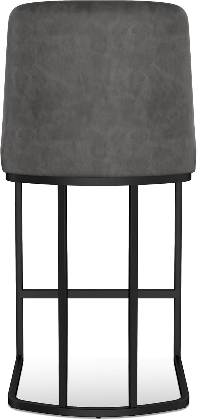 Counter Height Bar Stools Set of 4, Upholstered Leather Barrel Barstools - Image 5
