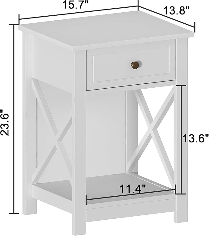Treocho White Nightstand Set of 2, Modern X-Design Night Stand, Bedside End - Image 3