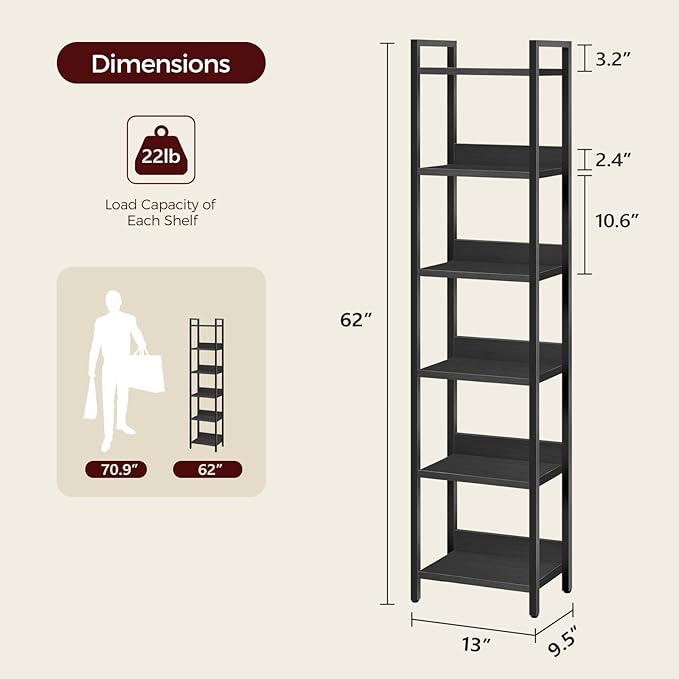 Bookshelf, 6-Tier Bookcase, Standing Book Shelf - Image 3