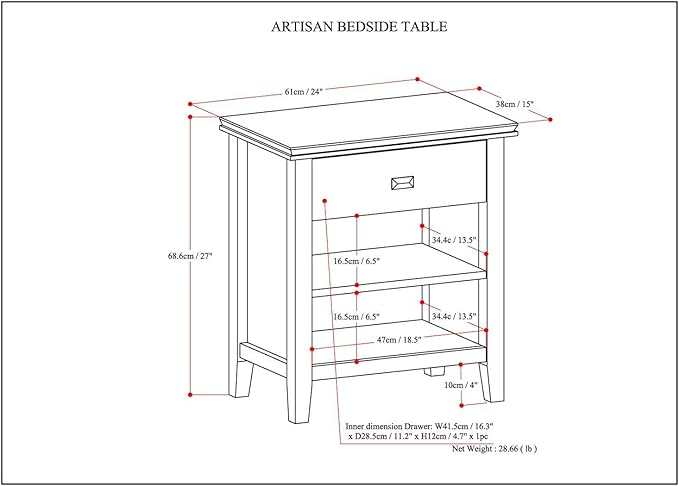 SIMPLIHOME Artisan Solid Wood 24 inch Wide Contemporary Bedside Nightstand - Image 3