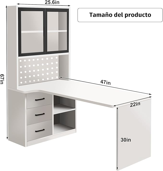 L Shaped Gaming Desk with Drawers and Cabinet Minimalist Computer Desk with - Image 2
