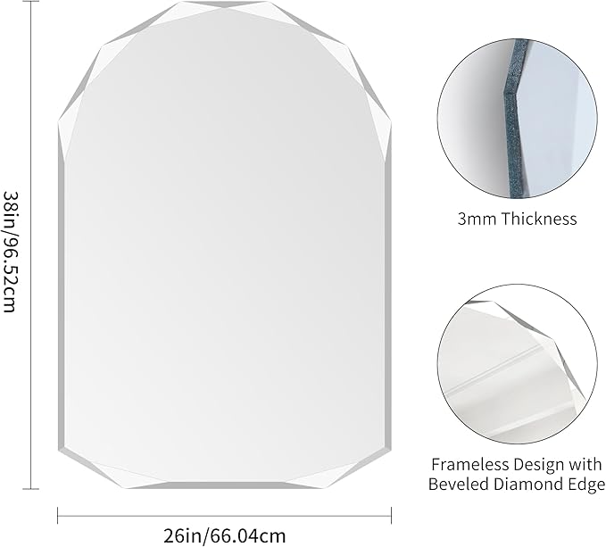KOCUUY 26"x38" Frameless Mirror, Arched Shape - Image 2