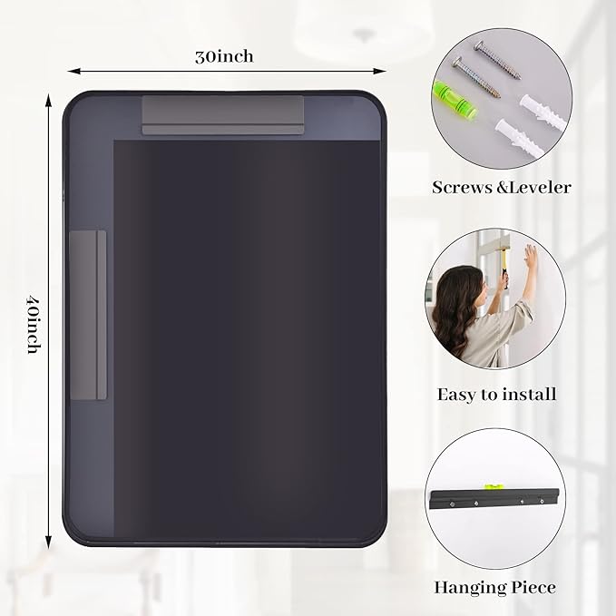 Bathroom Mirror 30x40 inch, Modern Round Corner Bathroom Vanity Mirror - Image 4