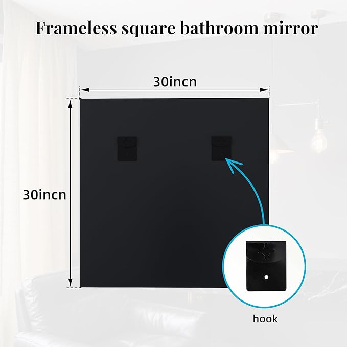 30x30 Frameless Mirror, Bathroom Vanity Mirror, Nano Glass Square Mirrors - Image 3