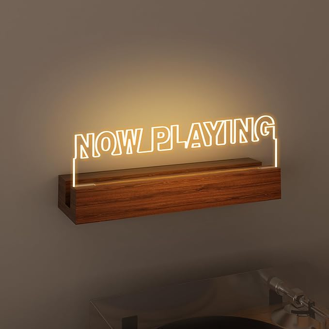 Now Playing Vinyl Record Stand Wall Mount, Light up Record Holder, Wooden - Image 2