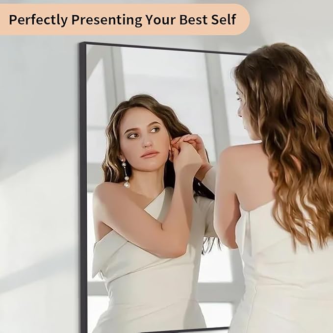 Koonmi Black Rectangle Wall Mirror, 20x30 Inch Bathroom Mirror, Aluminum Frame - Image 3