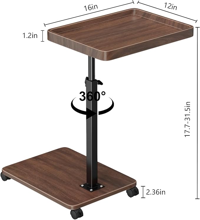 C Table End Table Adjustable Height, 360°Swivel TV Tray Table - Image 2