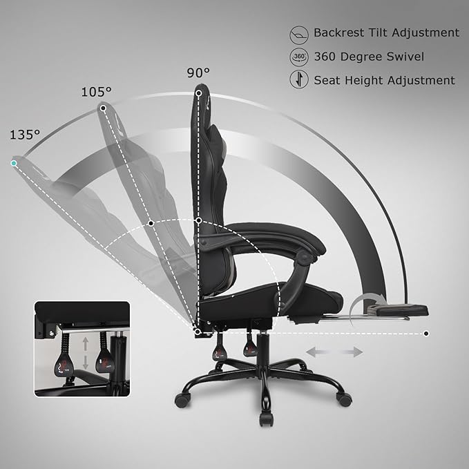 Gaming Chair with Linkage Armrest & Footrest, High Back Video Gaming Chair - Image 5