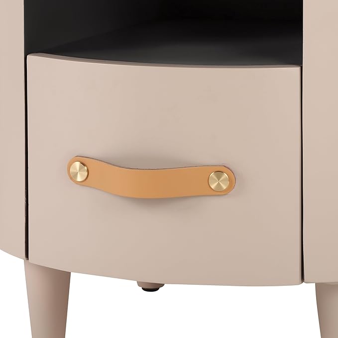 Merax Round Nightstand with Storage Drawer, MDF Contemporary Modern Bedside - Image 9