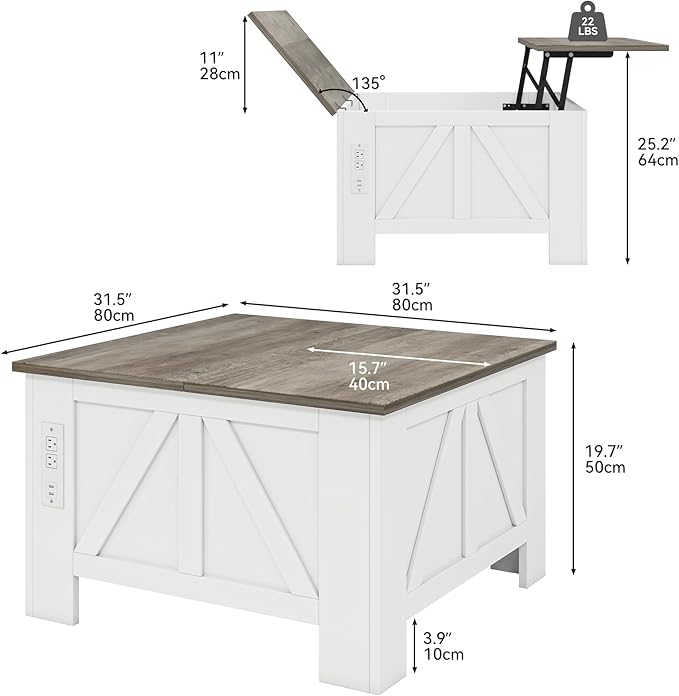 YITAHOME Farmhouse Lift Top Coffee Table - Image 2