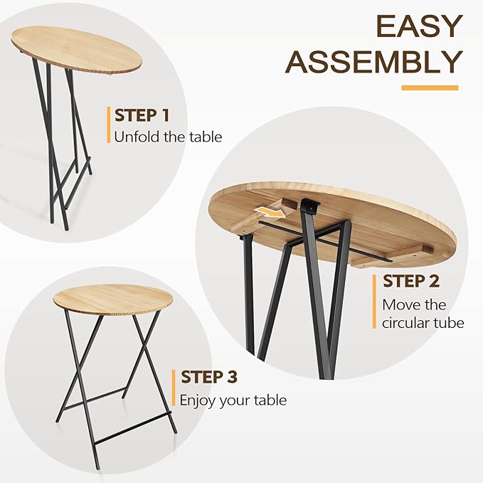 Outdoor Bar Height Table Wood 44.6'' Height, 31.5'' Round Folding Cocktail - Image 3