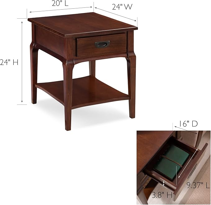 Leick Home Stratus End Table, 1 Drawer, Display Shelf, Solid Wood, 30 in x 12 - Image 3