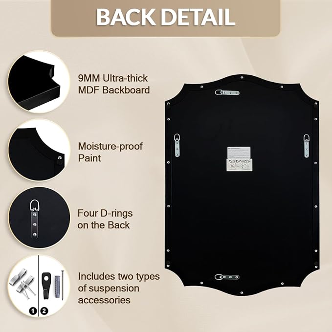 Black Scalloped Vanity Mirror, Matte Black Bathroom Mirrors, Metal Framed Black - Image 7