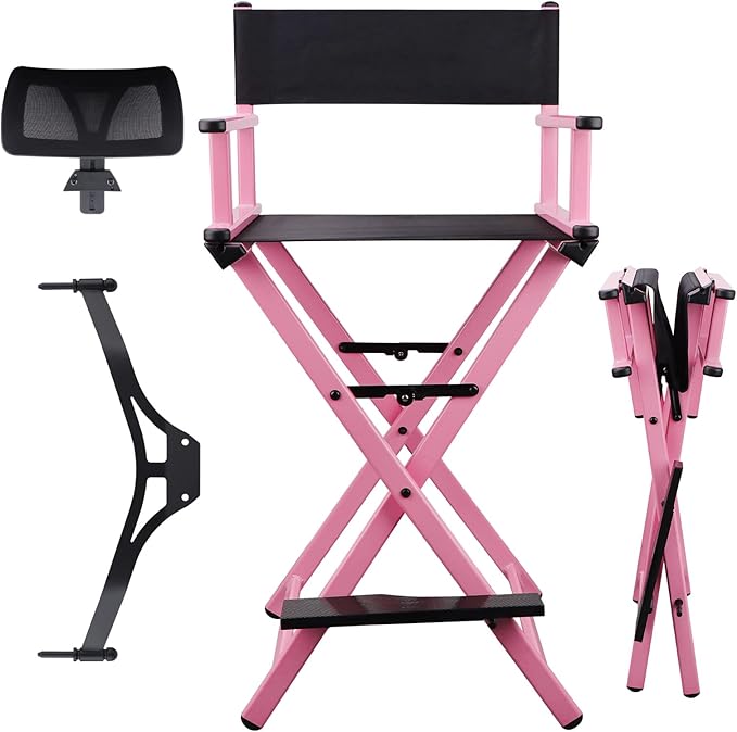 Lorvain Folable Makeup Artist Stool Chair, Protable Tall Folding Directors Chair by Lorvain