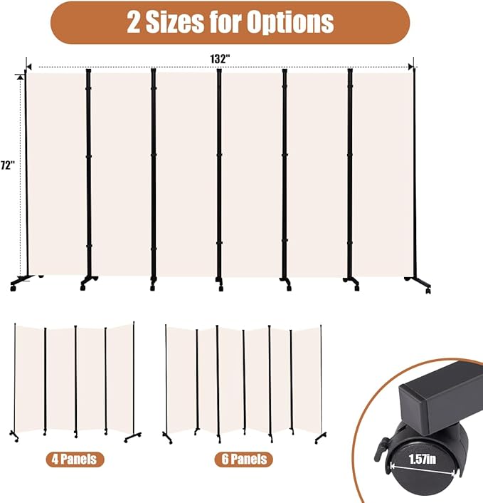 Room Divider Portable 132'' Partition Room Dividers and Folding Privacy Screens - Image 6