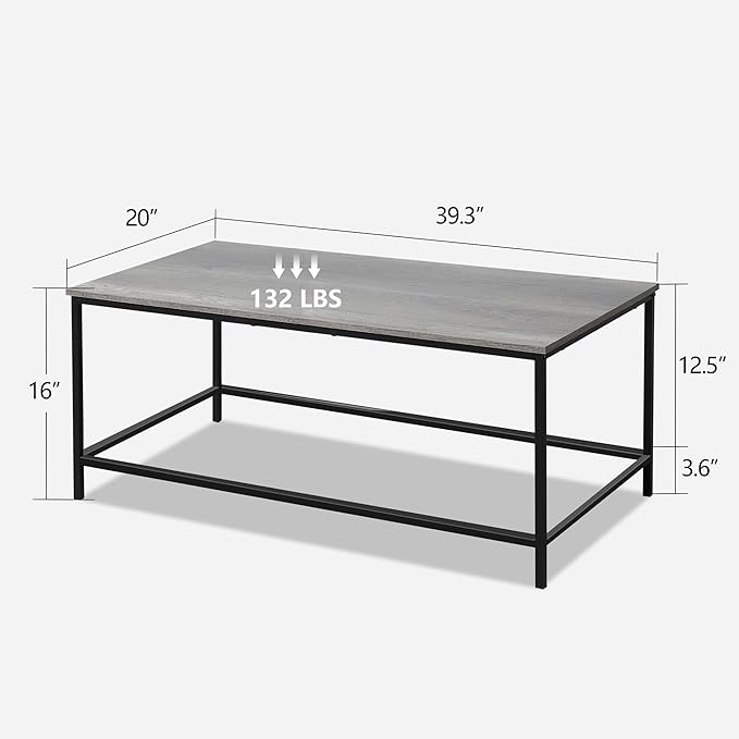 SENIG Modern Industrial Style Rectangular Coffee Table, Rustic Accent - Image 3