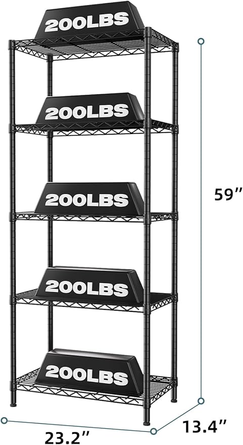 SINGAYE 5 Tier Storage Shelves Wire Shelving Unit Shelve Metal Kitchen Laundry - Image 3