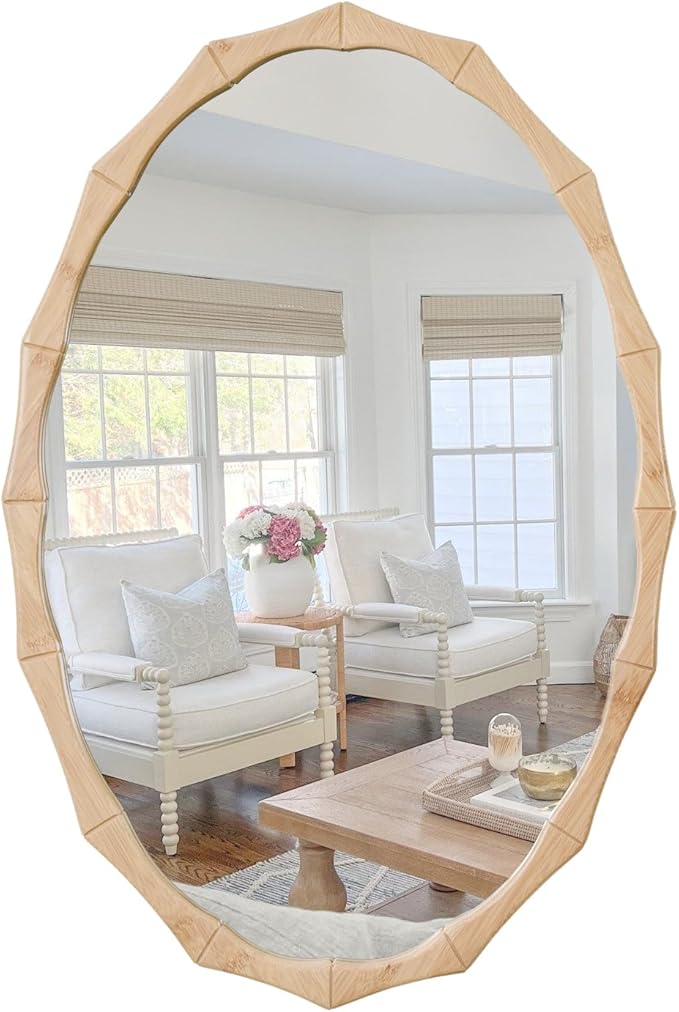 sawsile 20x30'' Rustic Oval Wood Mirror, Decorative Farmhouse Oval Mirrors by sawsile