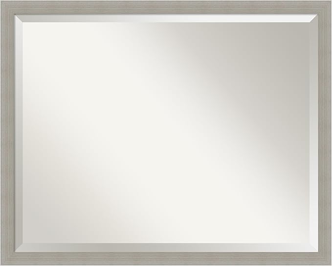 Amanti Art Grey Wall Mirror 24x30 Woodgrain Stripe Grey Rectangle Bathroom by AmantiArt