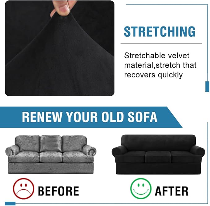 H.VERSAILTEX Sofa Cover 4 Piece T Cushion Sofa Slipcovers Velvet Couch Cover - Image 6