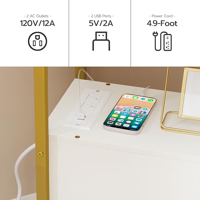 HOOBRO End Table with Charging Station, Narrow Side Table with 2 Drawer & USB - Image 4