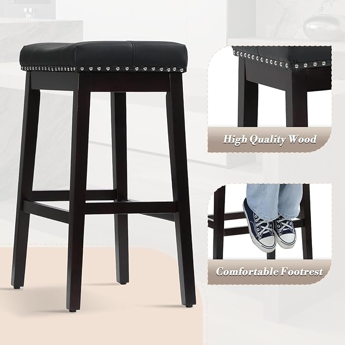 Athena Collection Counter Height Bar Stools Set of 2, 29.5 Inches Backless - Image 9