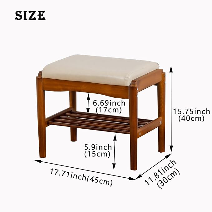 latifolia Small Shoe Bench, Solid Wood Bench - Image 3