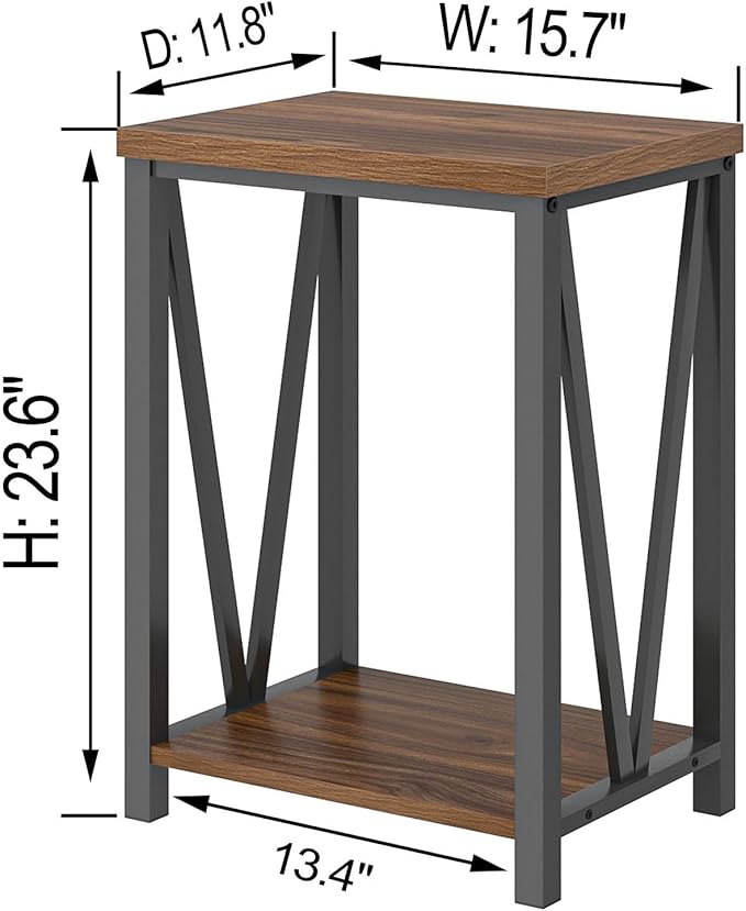 FOLUBAN Small End Table, Rustic Wood and Metal Side Table - Image 2