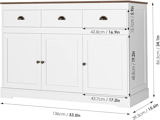Keyluv White Buffet Cabinet Storage Sideboard Farmhouse Server Bar Wine Cabinet - Image 3