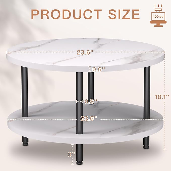 Round Coffee Table, 23.6" Circle Coffee Table - Image 2