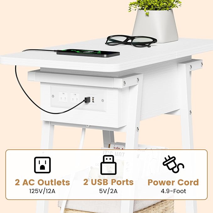 End Table with Charging Station, Flip Top Side Table with USB Ports and Outlets - Image 6
