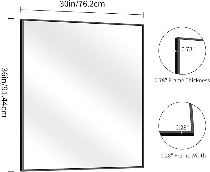 YIROMAN Bathroom Mirror 30"x36", Matte Black Bathroom Mirror - Image 8