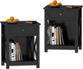 Treocho Black End Table Set of 2, Modern X-Design Night Stand, Bedside End Table by Treocho