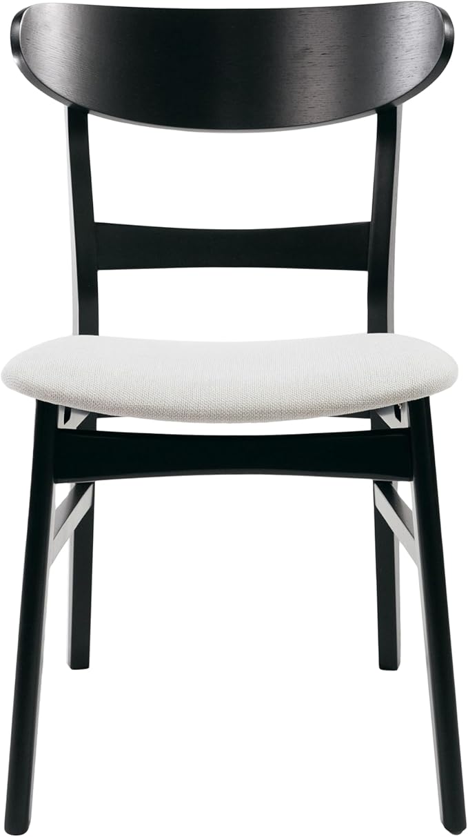 Set of 2 Solid Wood Dining Chairs, Fabric Upholstered Seat Mid-Century Modern - Image 7