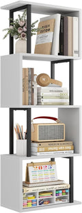 Gadroad 4-Tier Bookshelf, Narrow S-Shaped Geometric Bookcase, Wood Decorative by Gadroad
