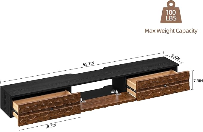Fully-Assembled Floating TV Stand, Vintage Carved Floating Entertainment Center - Image 2