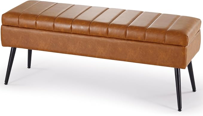 CUYOCA Storage Ottoman Bench, 43.5" Faux Leather Upholstered Entryway Bench - Image 8