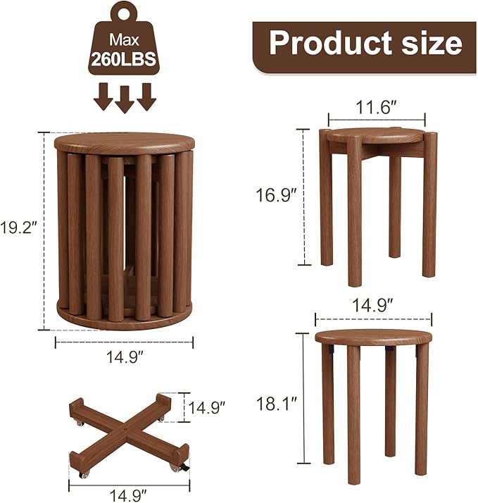 Stackable Stools Set of 4, Wooden Stool 18 Inch Stool Stackable Side Tables - Image 2