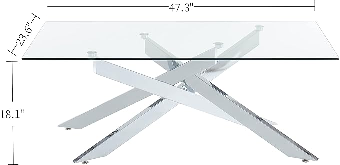 Rectangle Modern Coffee Table, Tempered Glass Top and Metal Tubular Leg - Image 2